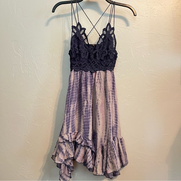FREE PEOPLE FP ONE Adells Slip Tie-Dye Lace Dress Blue Sz XS Boho Fairy Festival - Picture 4 of 10